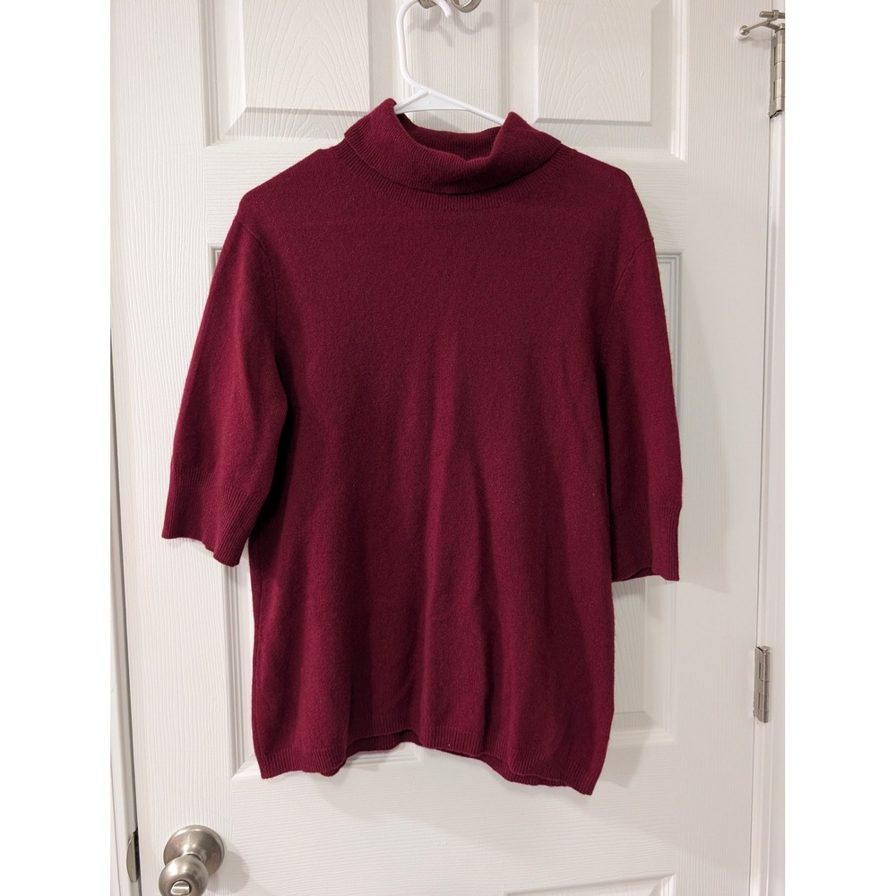 Katherine Kelly, L, 100% Cashmere Turtleneck Sweater, 3/4 Sleeve, Wine/Merlot